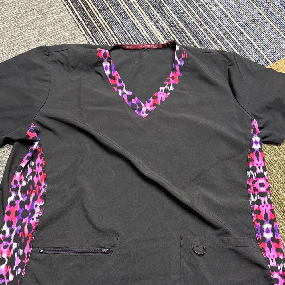 Women’s V-Neck Scrub Top with Pink & Purple Accents